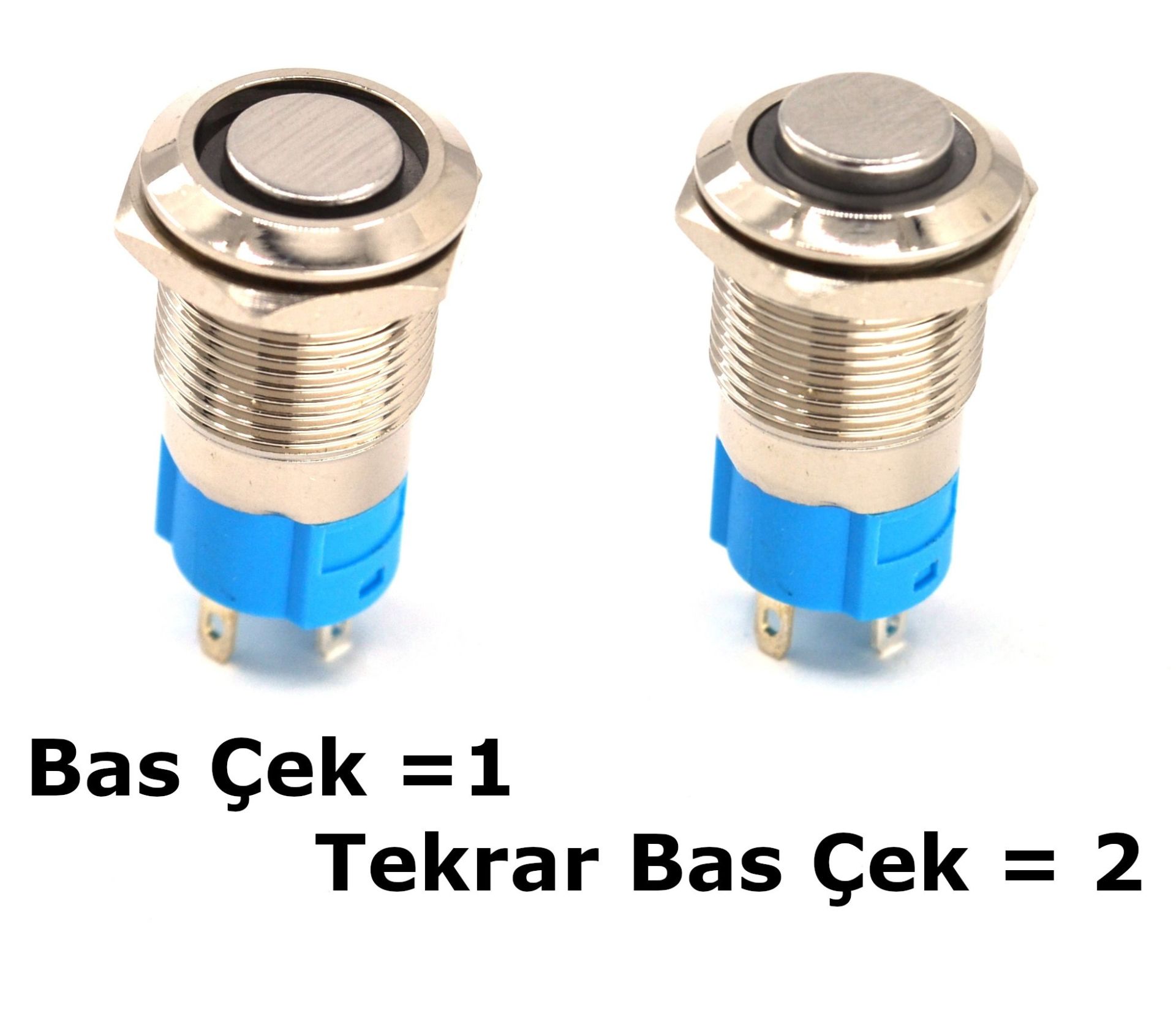 12mm Kalıcı Anahtar 12V 24V Mavi Işıklı Yuvarlak Metal