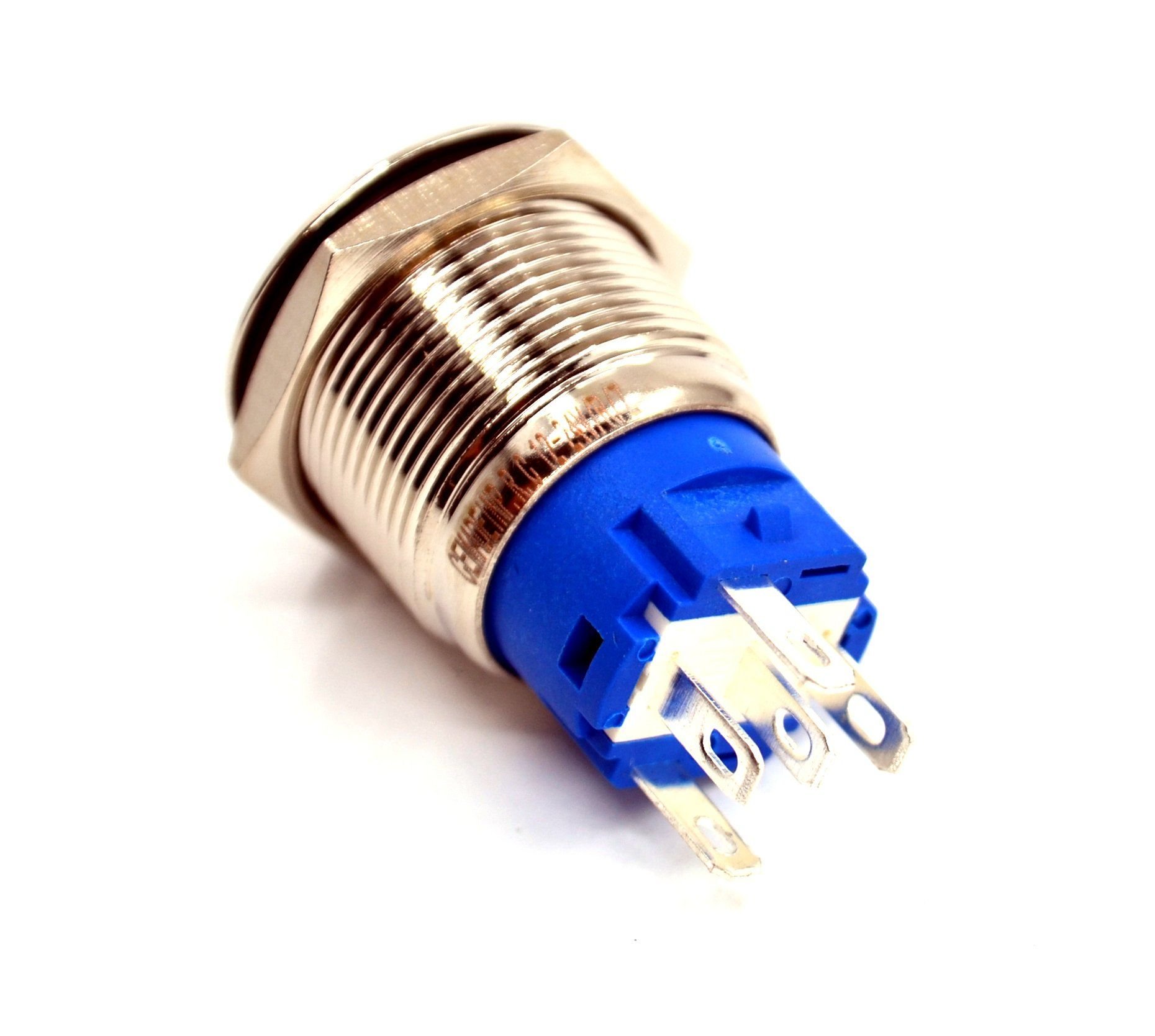 19mm Yaylı Metal Buton Yeşil Işıklı 1NO/1NC Anahtar 12V 24V