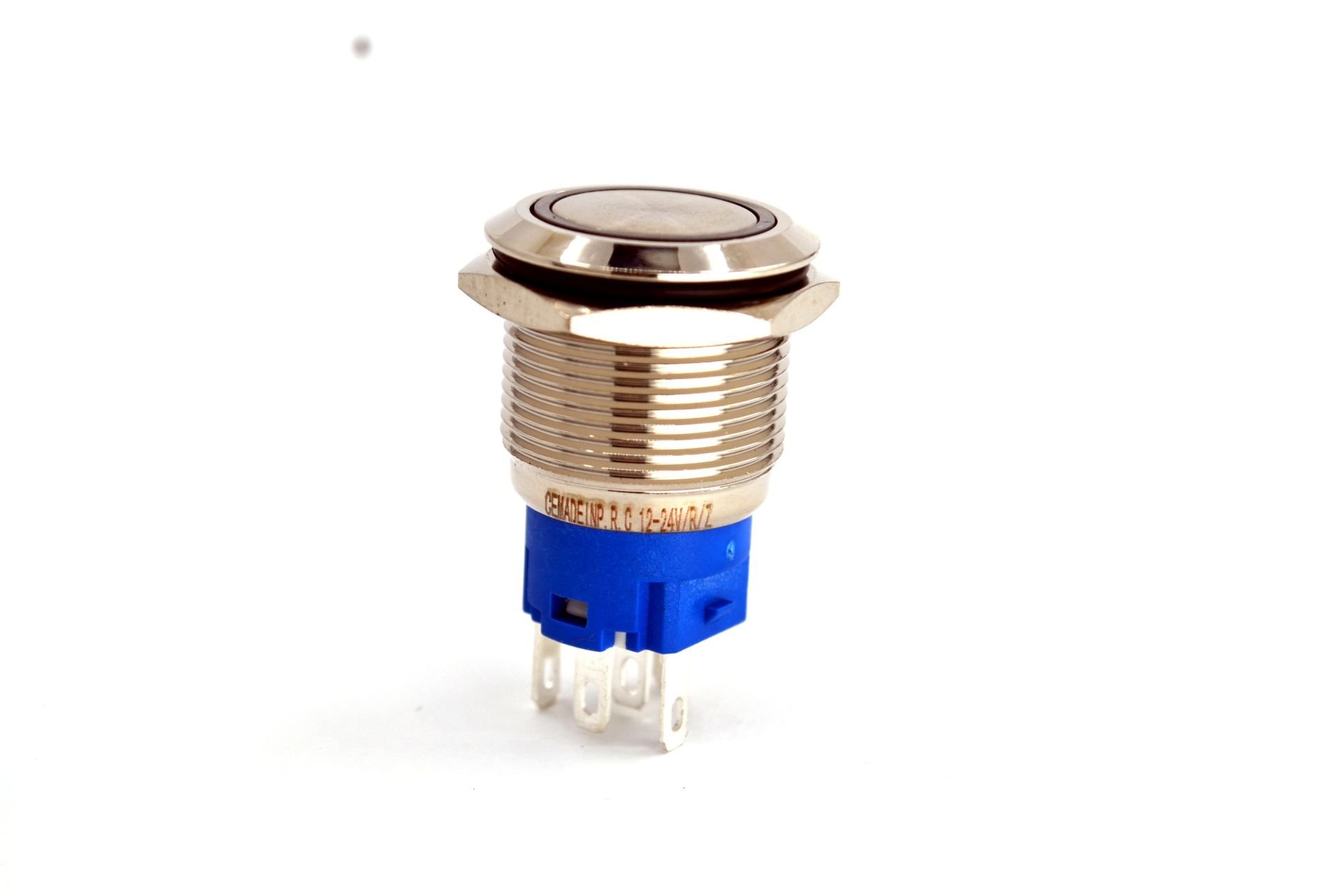 19mm Yaylı Metal Buton Mavi Işıklı 1NO/1NC Anahtar 12V 24V