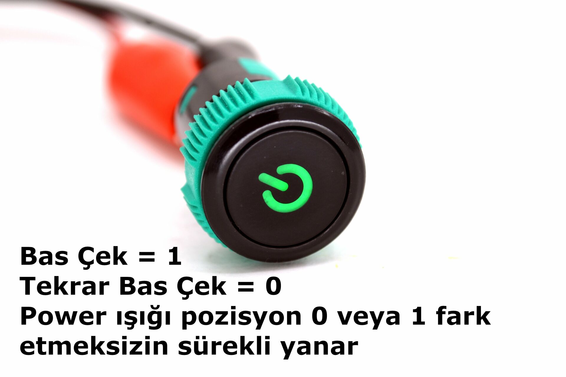 19mm 12V 20A Power Logolu Yeşil Işıklı 1-0 Elektrik Anahtarı Kalıcı