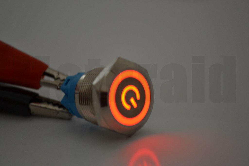 19mm POWER Logolu Kalıcı Metal Anahtar Kırmızı Işıklı 1NO/1NC 12V 24V 1-0