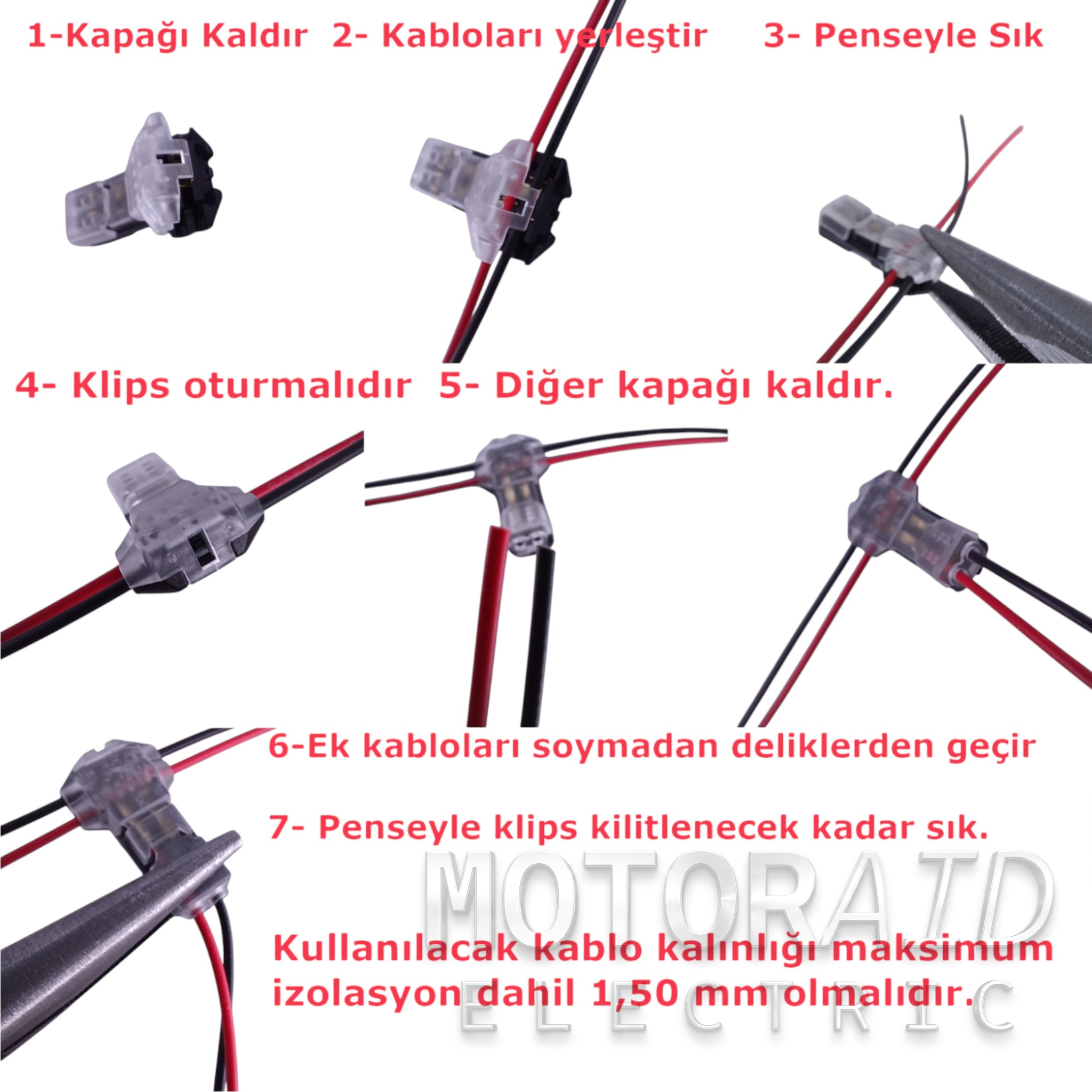 0.3-0.75mm² Çift Hatlı (2 Pinli) T-Tipi Kablo Ekleme Konnektörü - Soymadan Hızlı Bağlantı Klemensi (