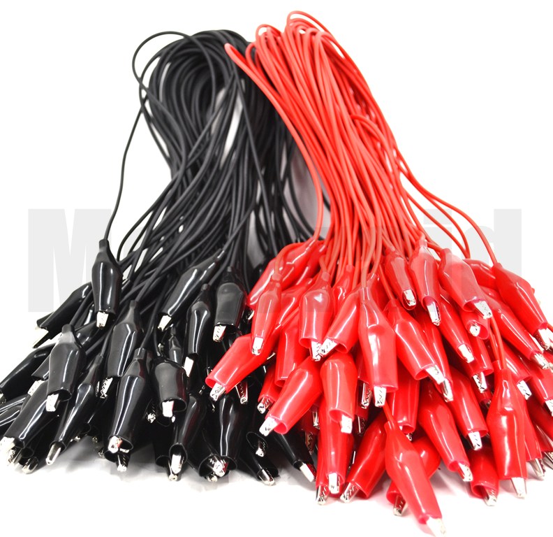 100 Çift Büyük Boy Krokodil 40cm Kablolu Kırmızı Siyah (100 Adet Kablo 200 Adet Krokodil)