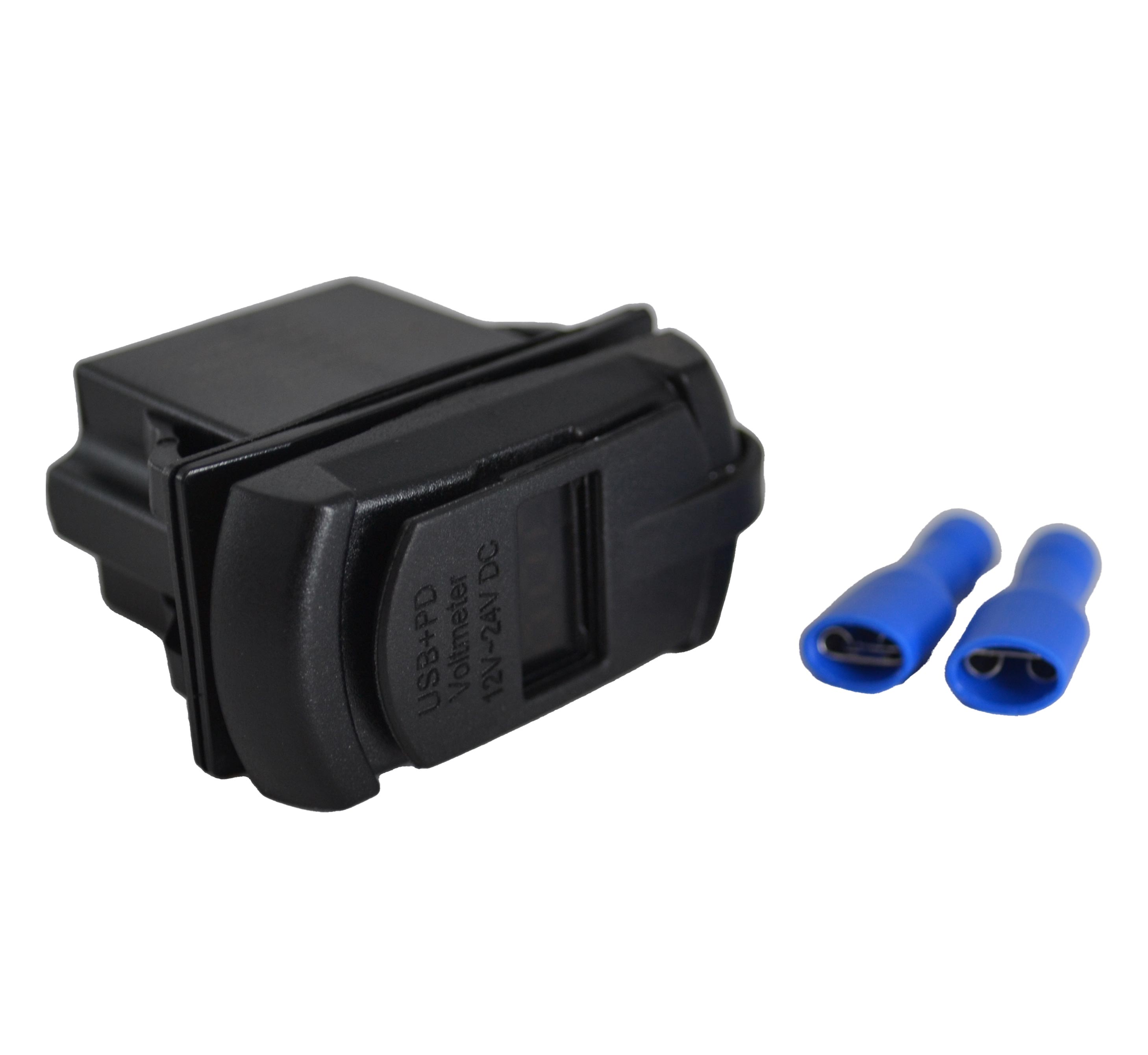 12V 24V DC USB QC3.0 Type-C PD Şarj Port Voltmetreli Dikdörtgen