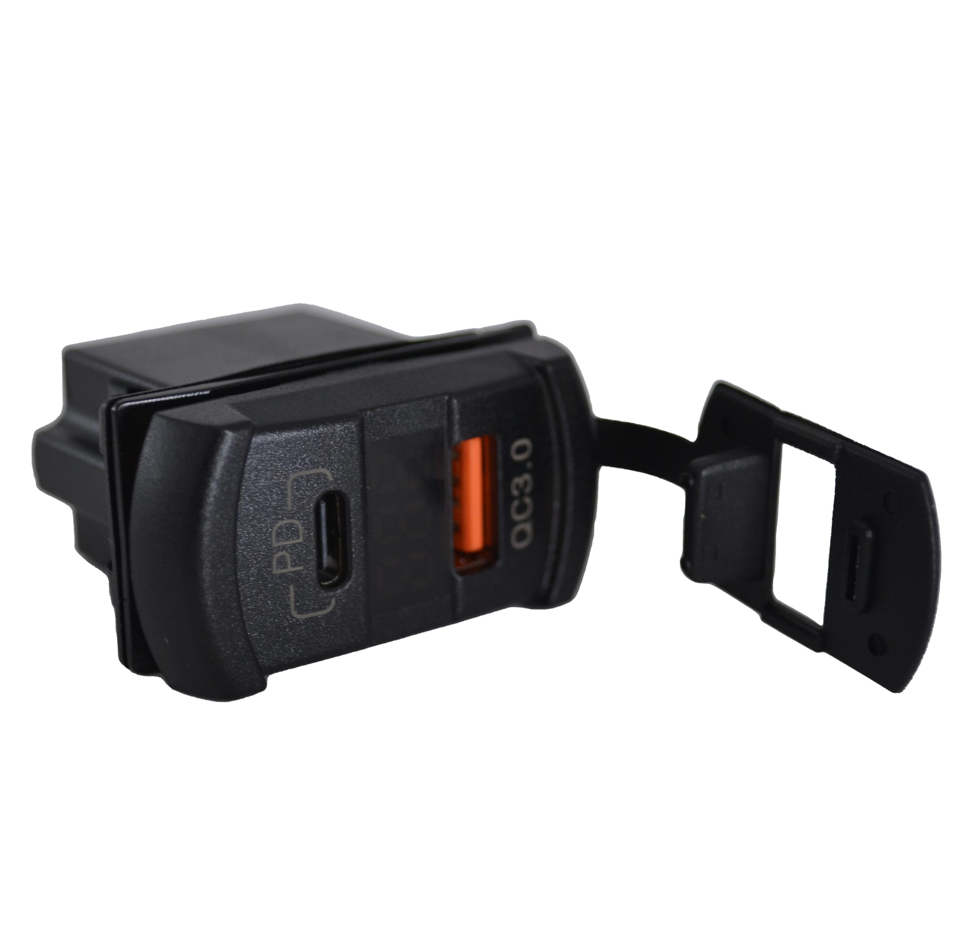 12V 24V DC USB QC3.0 Type-C PD Şarj Port Voltmetreli Dikdörtgen