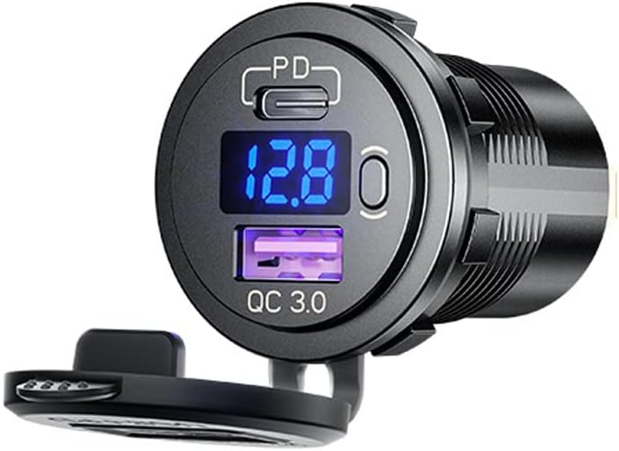 12V 24V DC USB QC3.0 Type-C PD Şarj Port Voltmetreli Anahtarlı Yuvarlak