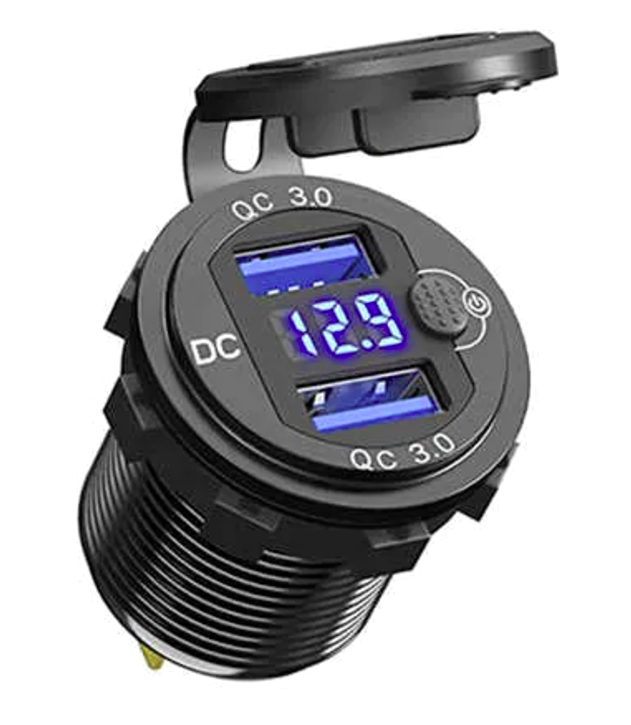 12V 24V DC USB QC3.0 Şarj Port Voltmetreli Anahtarlı Yuvarlak