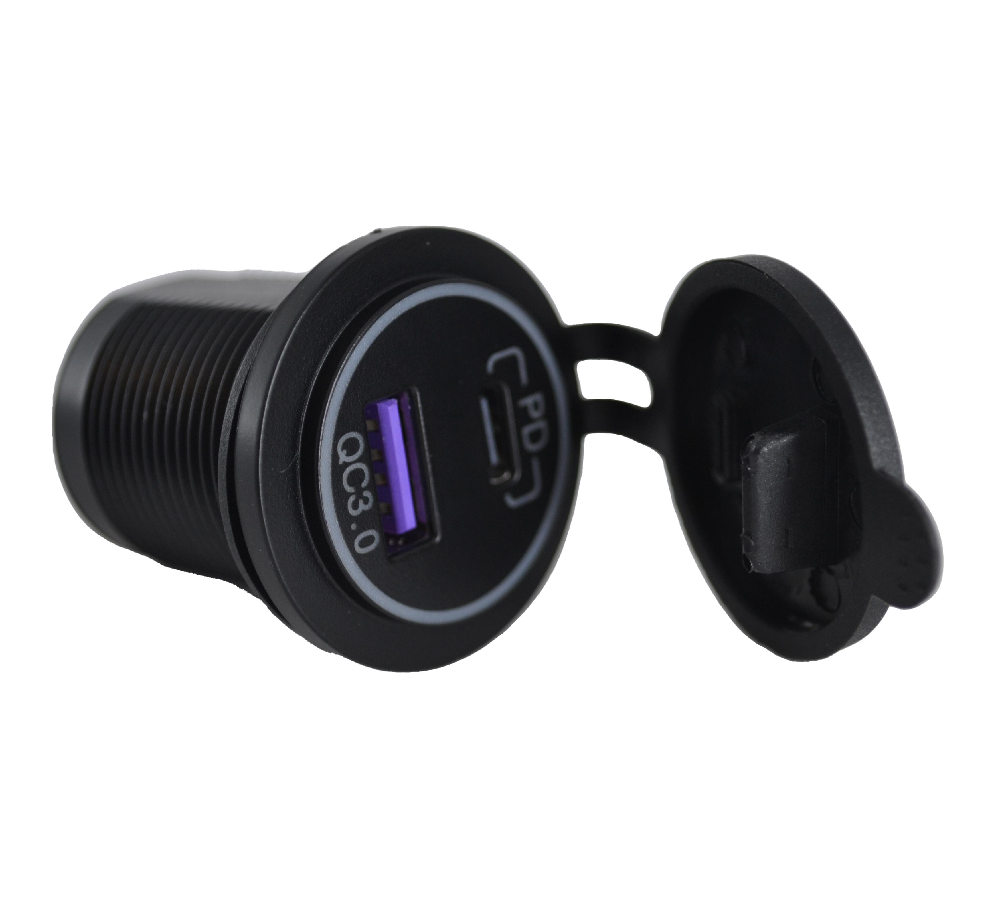 12V 24V DC USB QC3.0 Type-C PD Şarj Port Yuvarlak